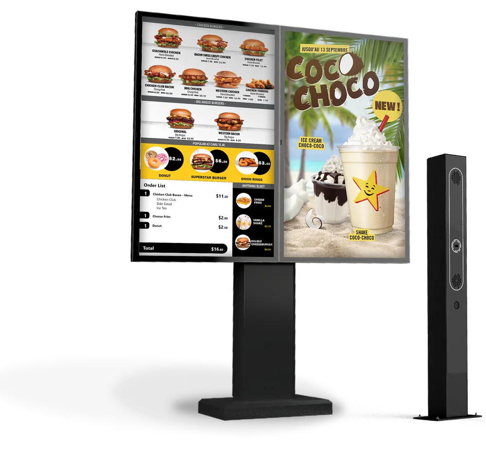 Outdoor digital menu board in a drive-thru lane