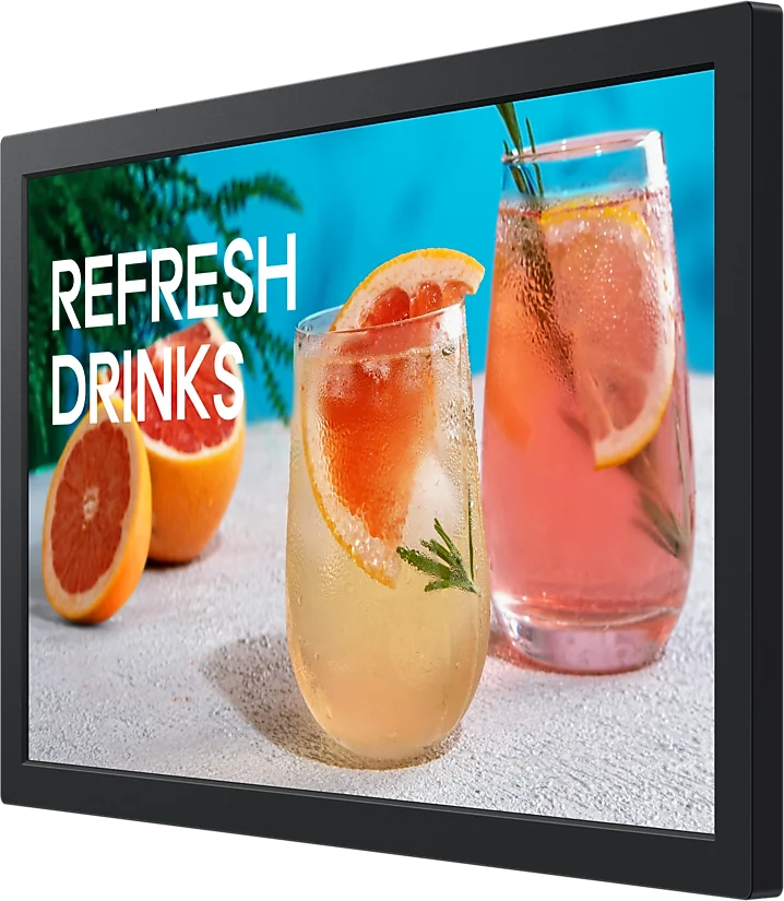 Samsung QB13C small screen showing a drinks offer