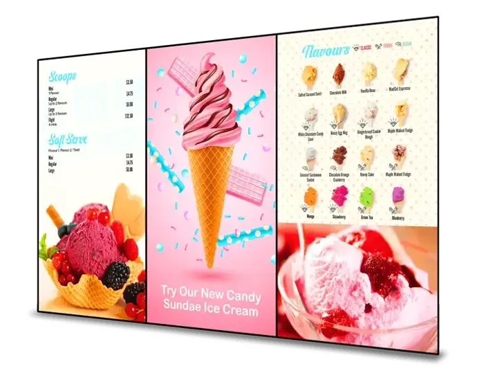 Three indoor menu screens